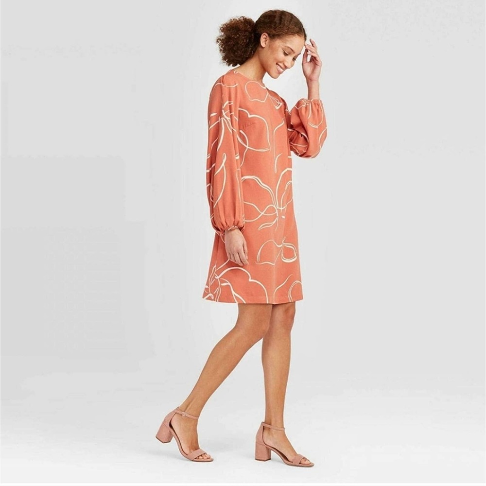 NWT A New Day Women's Long Sleeve Keyhole Neck Shift Dress Size Large
